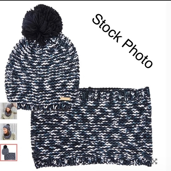 NWT 2pc KENSIE Marled Infinity Scarf & Beanie Hat Set - Black / Grey / White - Picture 3 of 11